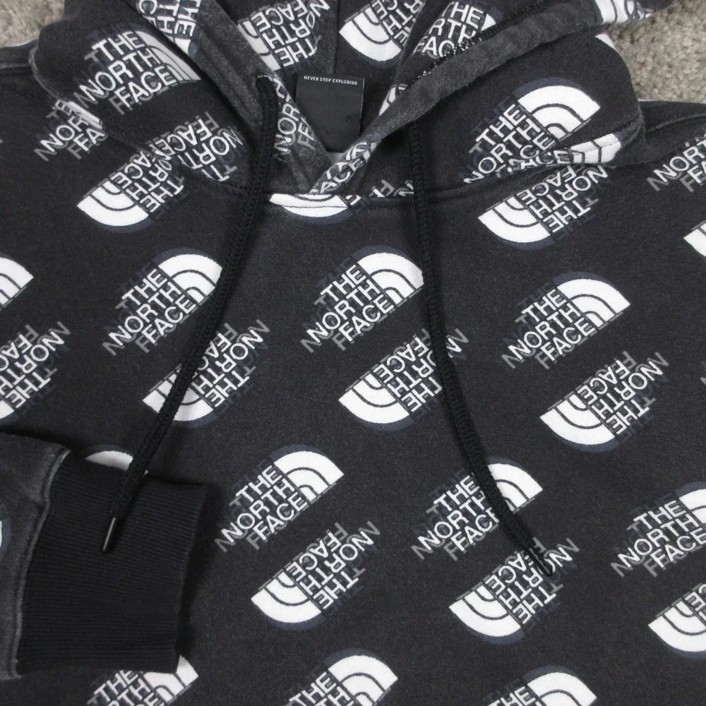 The North Face Sweater Men Large Black Geometric Logo Pullover Hoodie Sweatshirt